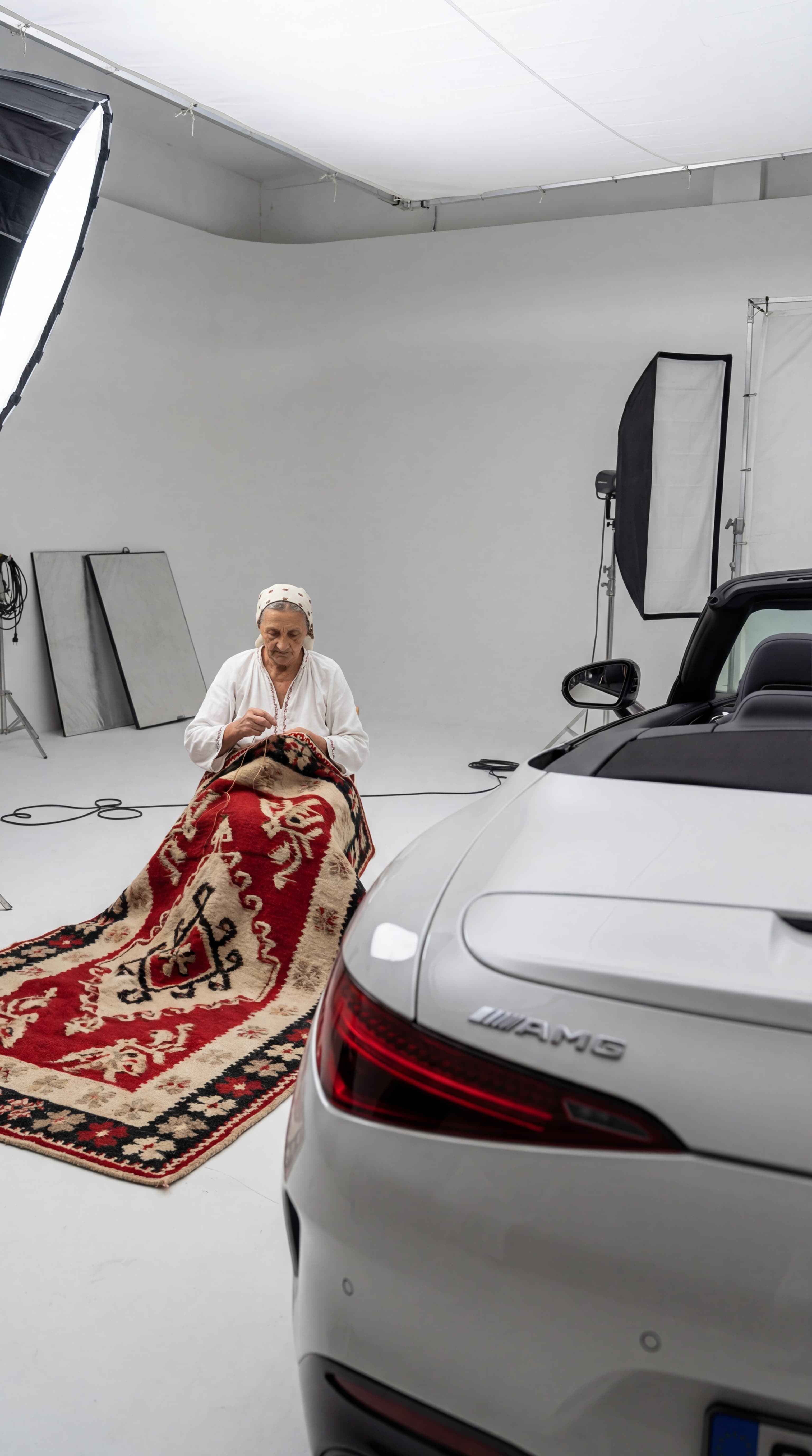 Studio shoot with carpet and AMG